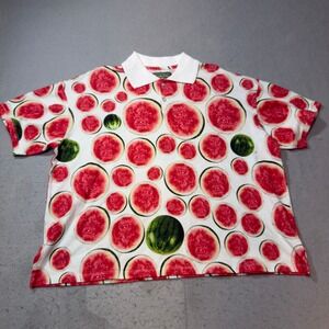 Denim Tears Watermelon Polo Shirt Mens Large White Red Fruit Print Cotton USA